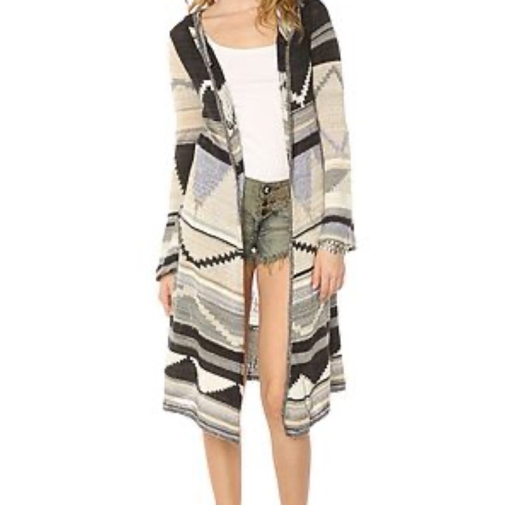 Free People Black and Cream Long Cardigan